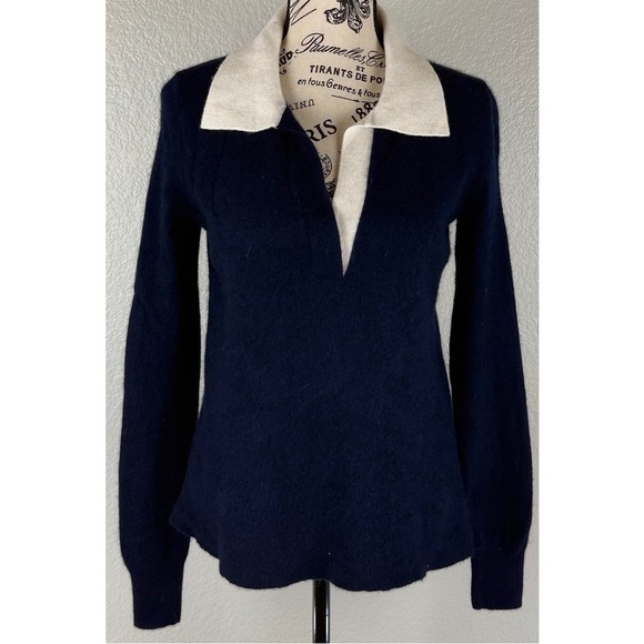 Filoro 2-Ply Cashmere Polo Navy with White Collar Sweater, size Medium - Picture 3 of 8